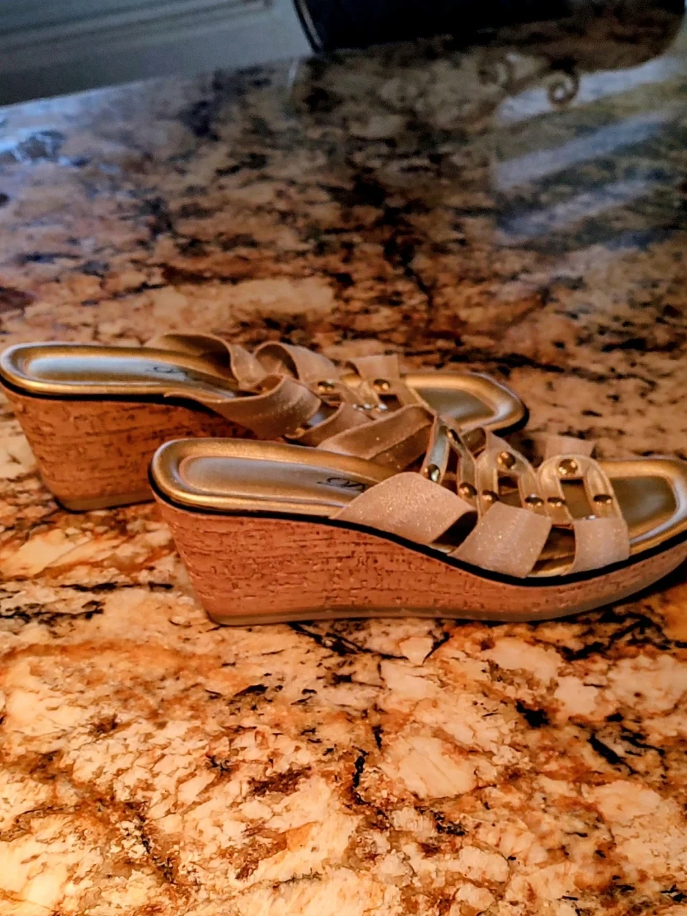 Dezario Gold Wedge Sandals